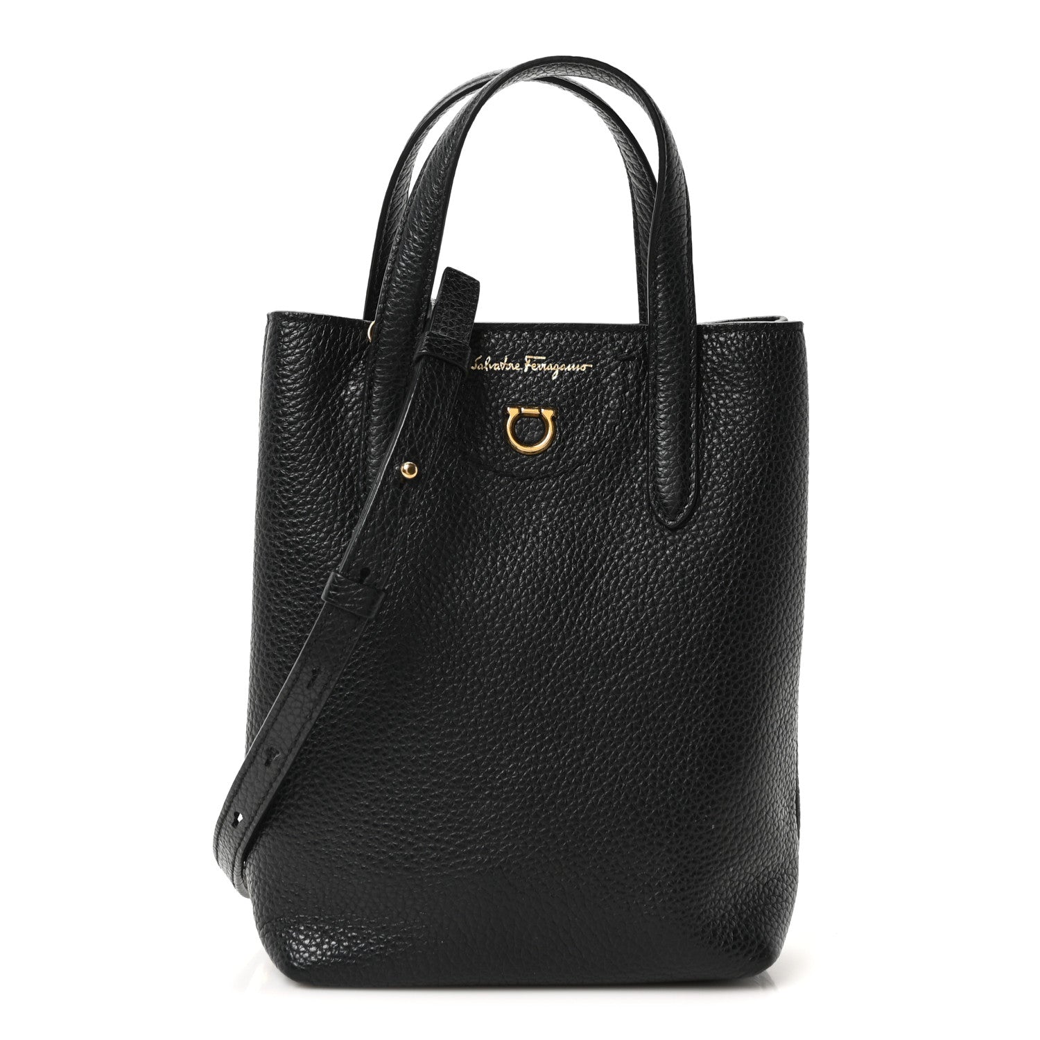 Salvatore Ferragamo Tumbled Calfskin Gancini Mini Bag Black 1 of 9