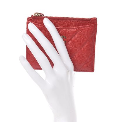 Chanel Caviar Quilted CC Zip Card Holder Red 2 of 8