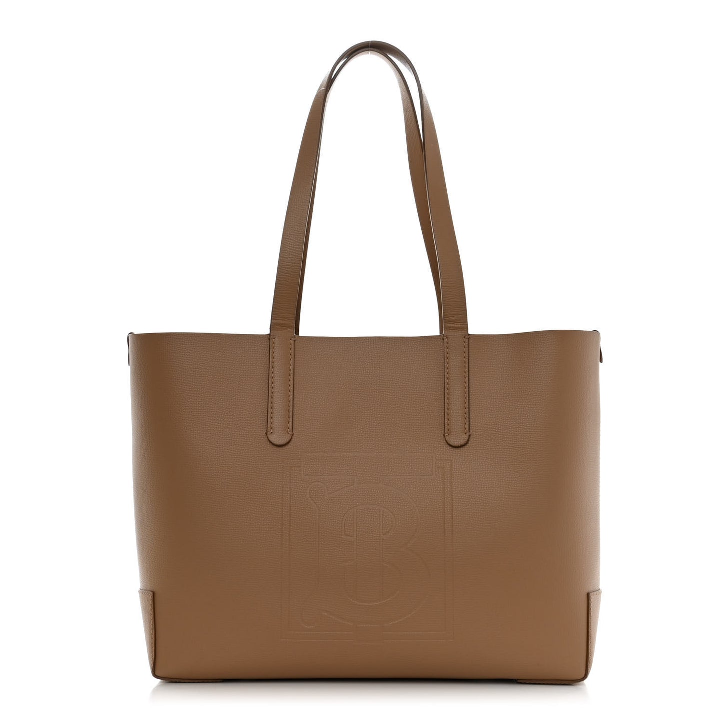 Calfskin TB Motif Embossed Medium Tote Camel