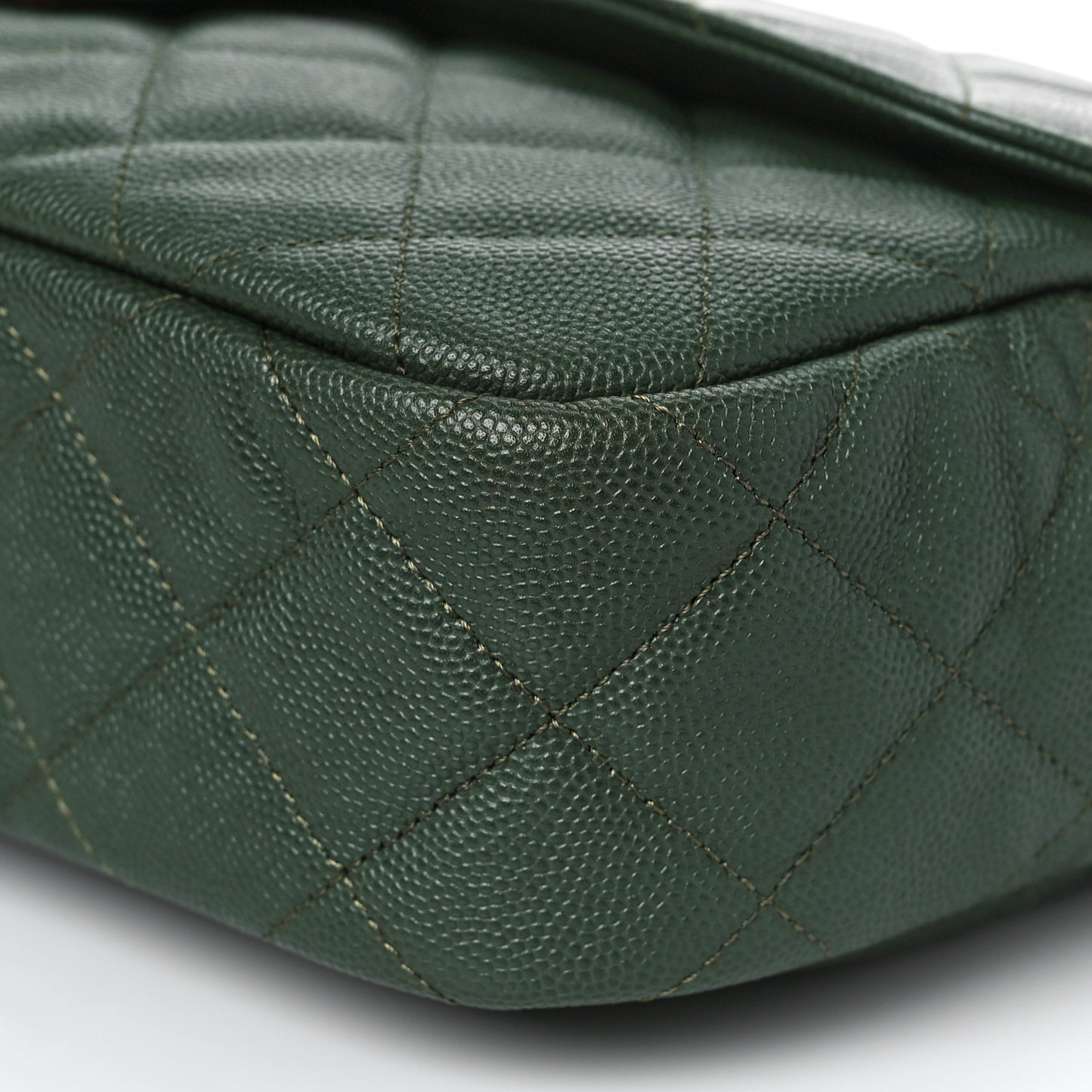 Caviar Quilted Medium Single Flap Dark Green