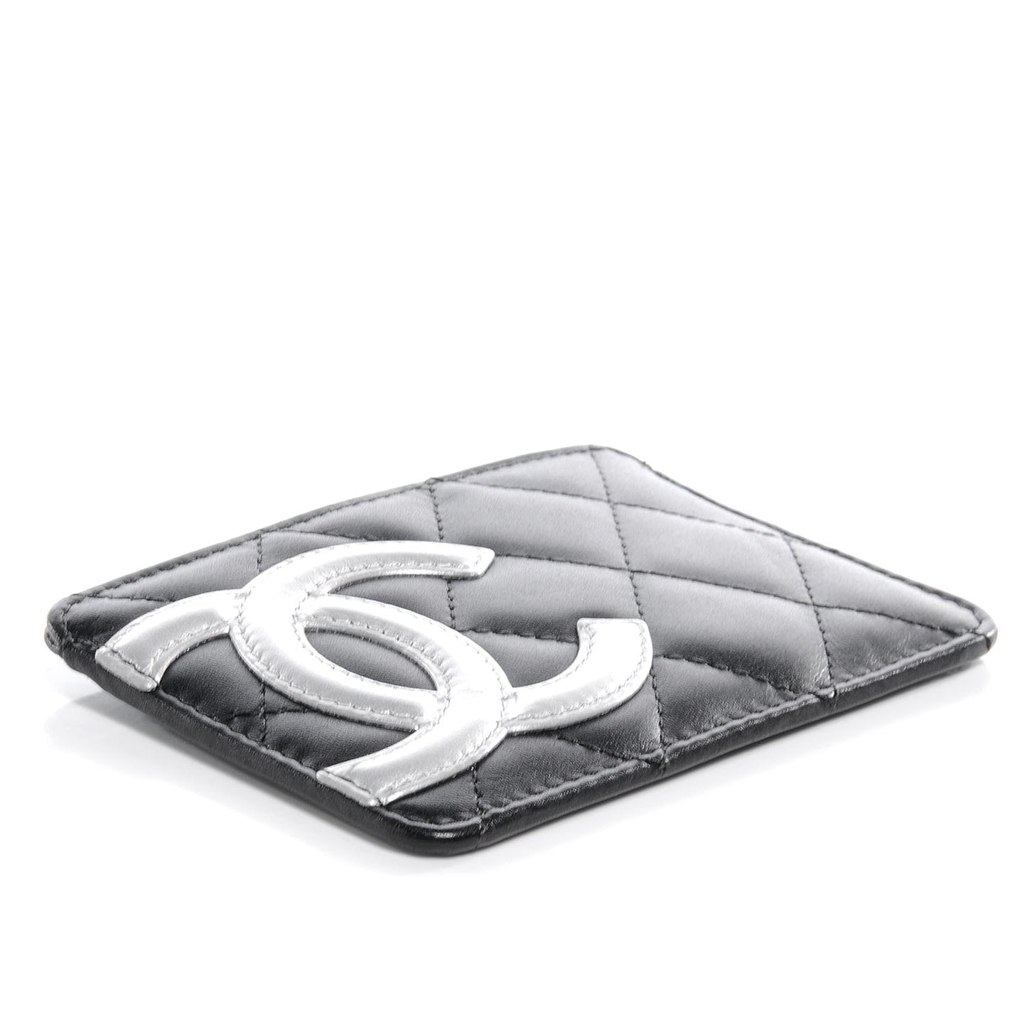 Calfskin Quilted Cambon Card Holder Black White