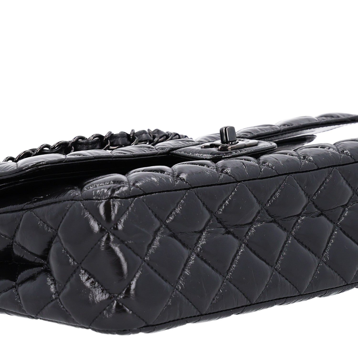 Chanel Shiny Crumpled Calfskin Quilted Medium Double Flap So Black 10 of 11