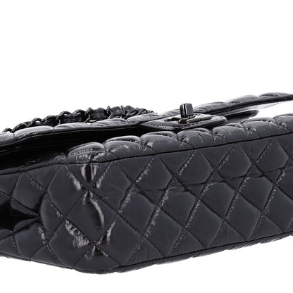 Chanel Shiny Crumpled Calfskin Quilted Medium Double Flap So Black 10 of 11