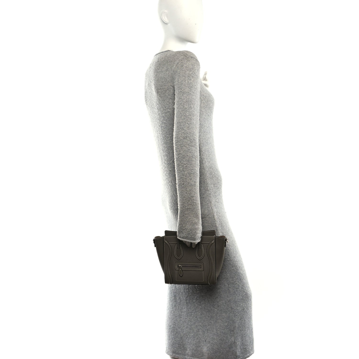 Celine Drummed Calfskin Nano Luggage Souris 2 of 11