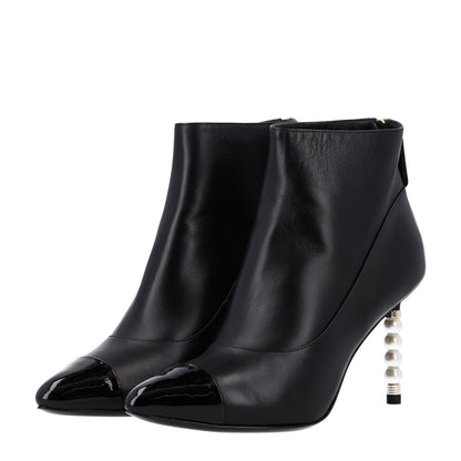Chanel Lambskin Patent Calfskin Pearl Cap Toe Short Boots 36 Black 4 of 11