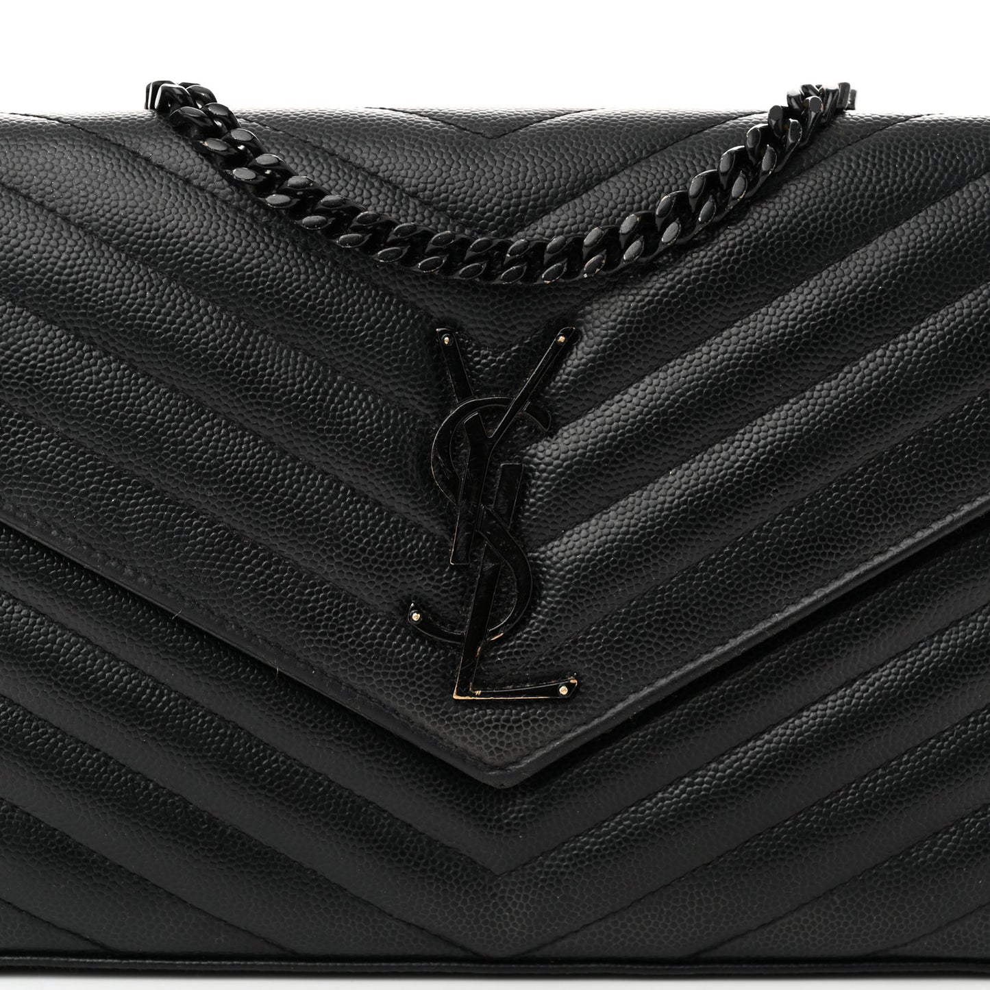 Grain De Poudre Matelasse Chevron Monogram Monochrome Chain Wallet Black