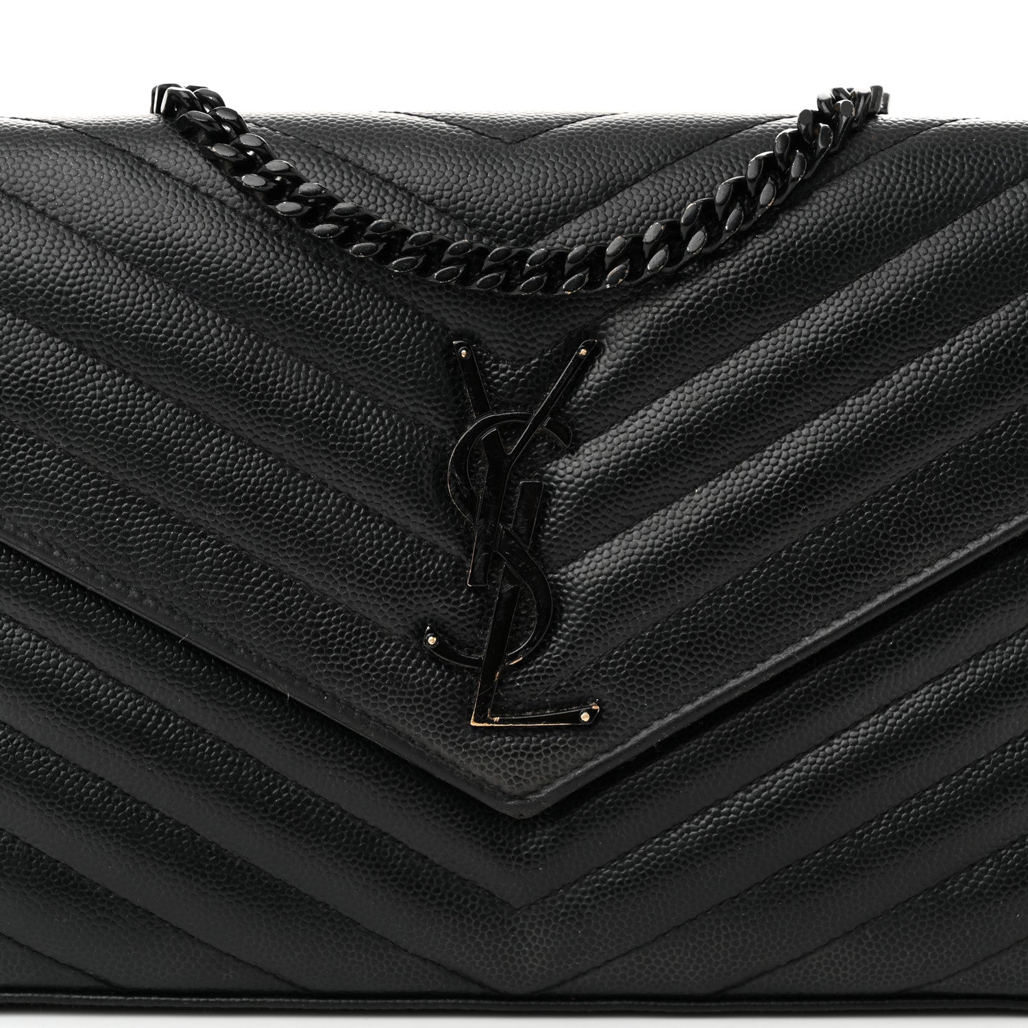 Saint Laurent Grain De Poudre Matelasse Chevron Monogram Monochrome Chain Wallet Black 8 of 13