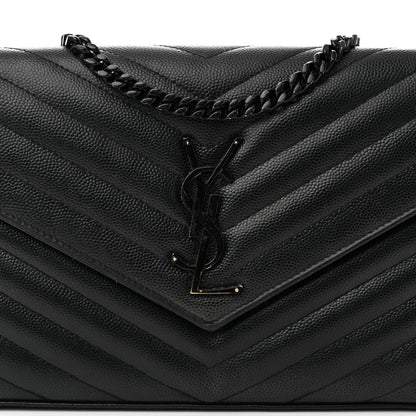 Saint Laurent Grain De Poudre Matelasse Chevron Monogram Monochrome Chain Wallet Black 8 of 13