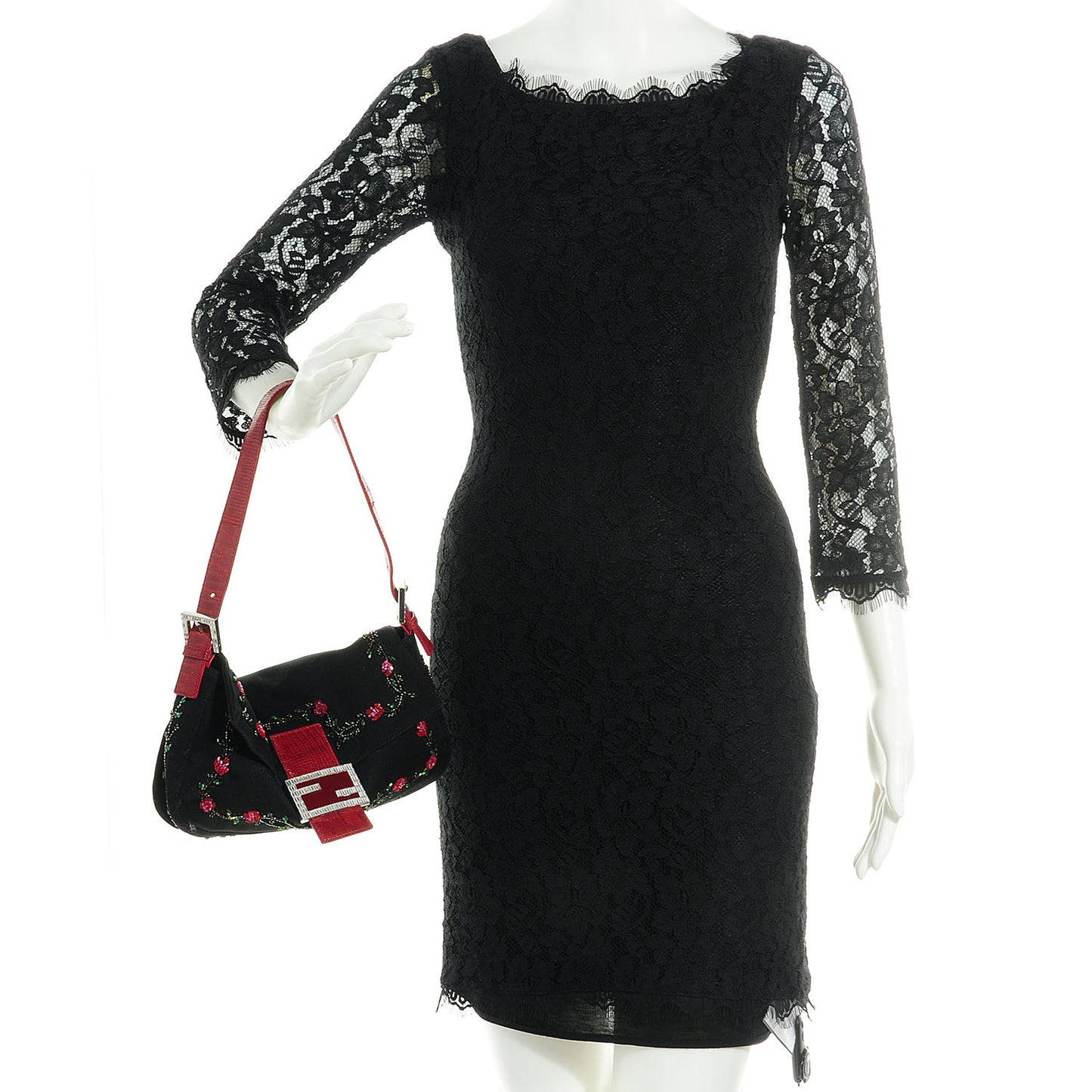 Canvas Lizard Beaded Baguette Black