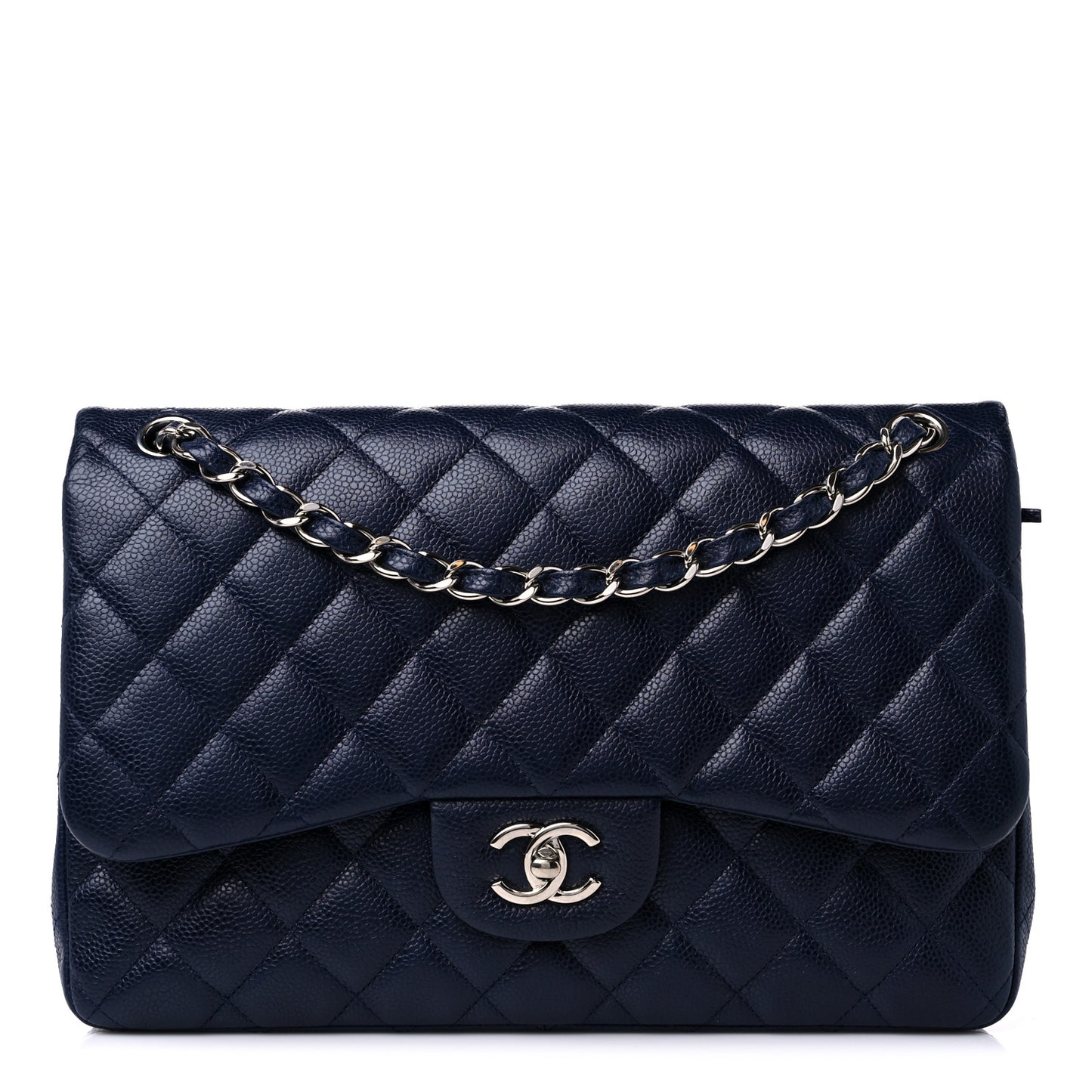 Caviar Quilted Jumbo Double Flap Navy Blue