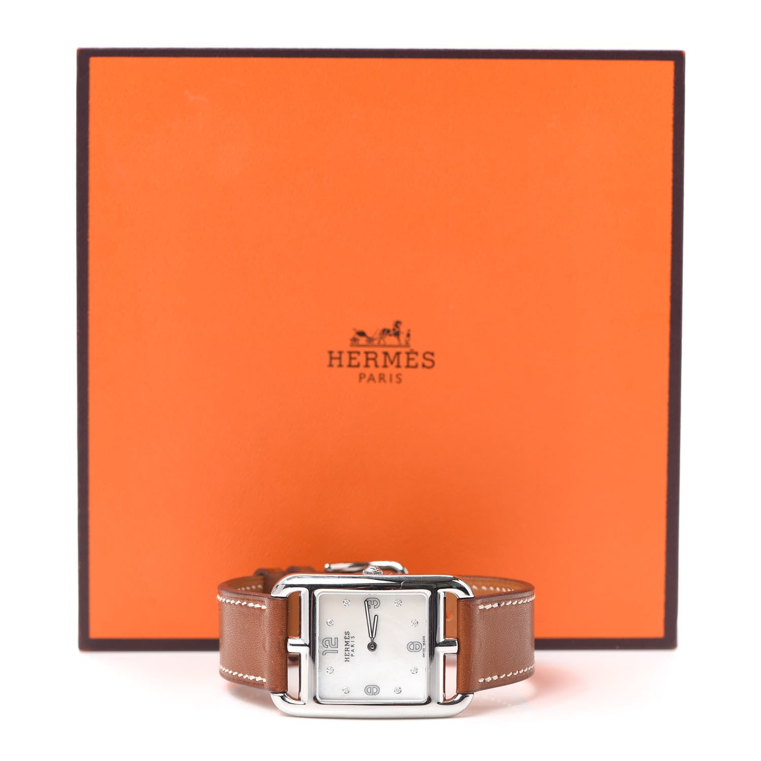 Hermes Stainless Steel Barenia Diamond Mother of Pearl 29mm Cape Cod Quartz Watch Fauve 5 of 5