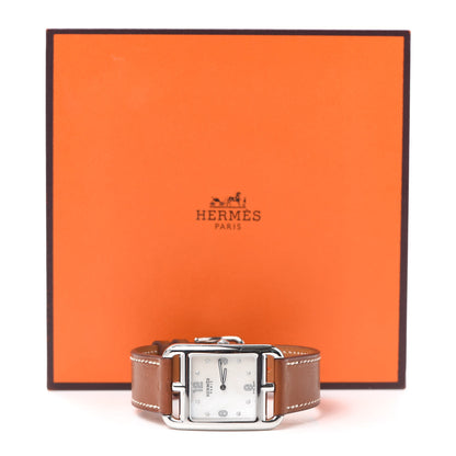 Hermes Stainless Steel Barenia Diamond Mother of Pearl 29mm Cape Cod Quartz Watch Fauve 5 of 5