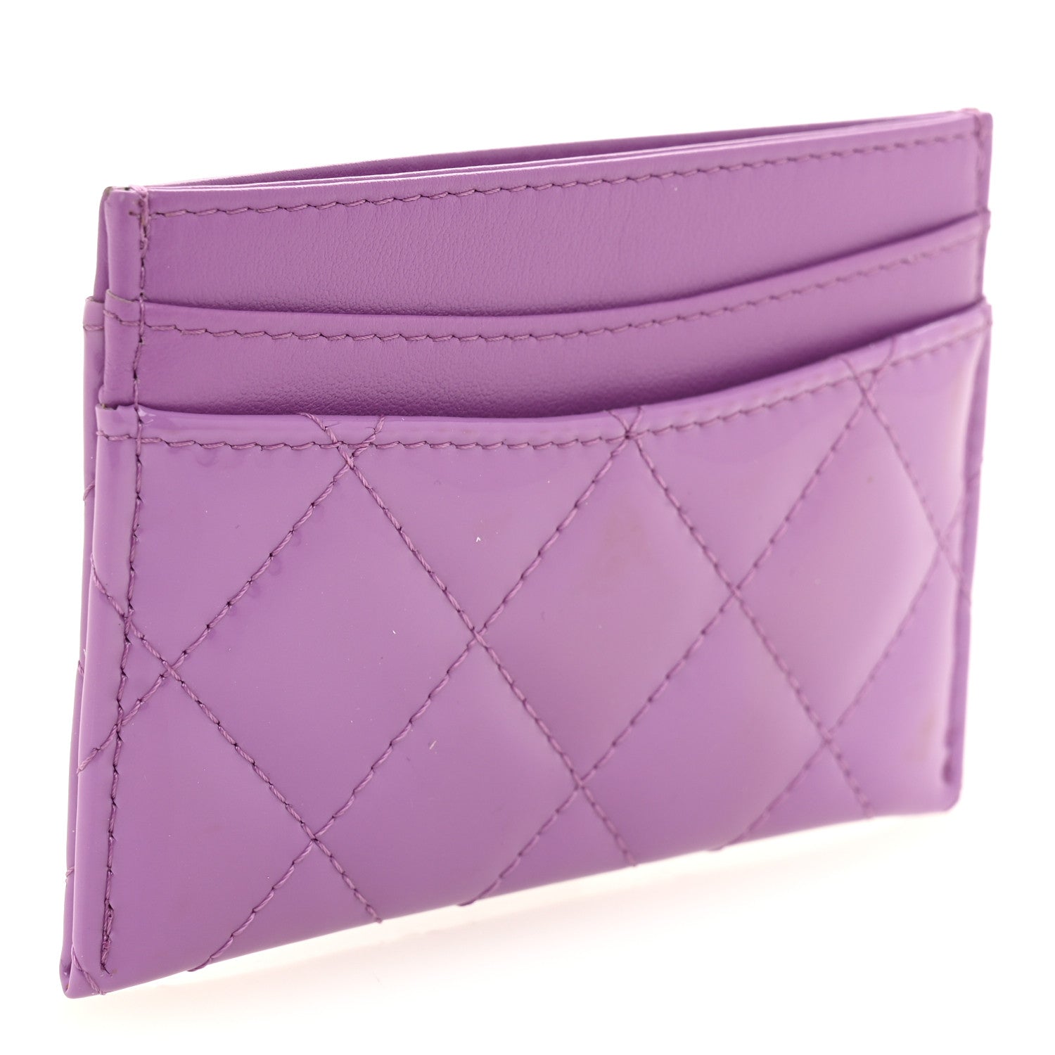 Chanel Patent Quilted Card Holder Purple 3 of 9