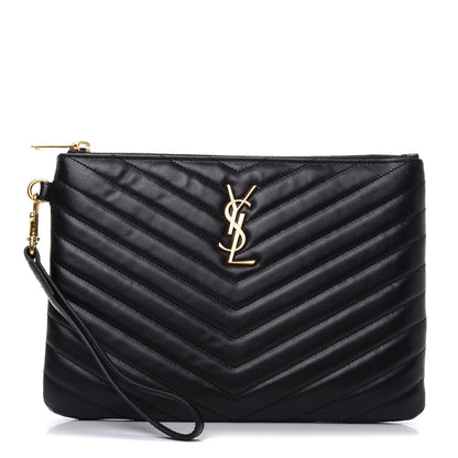 Saint Laurent Calfskin Matelasse Chevron Monogram A5 Wristlet Black 1 of 7