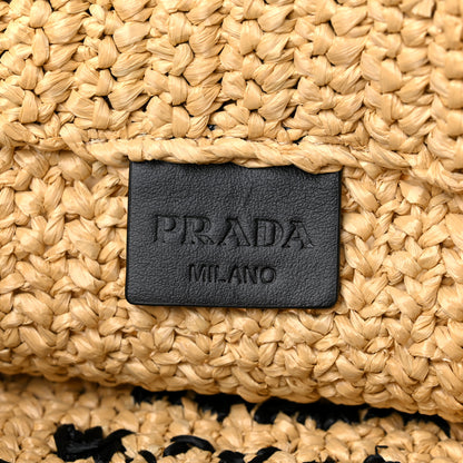 Prada Yarn Raffia Effect Crochet Embroidered Small Logo Tote Naturale 6 of 9