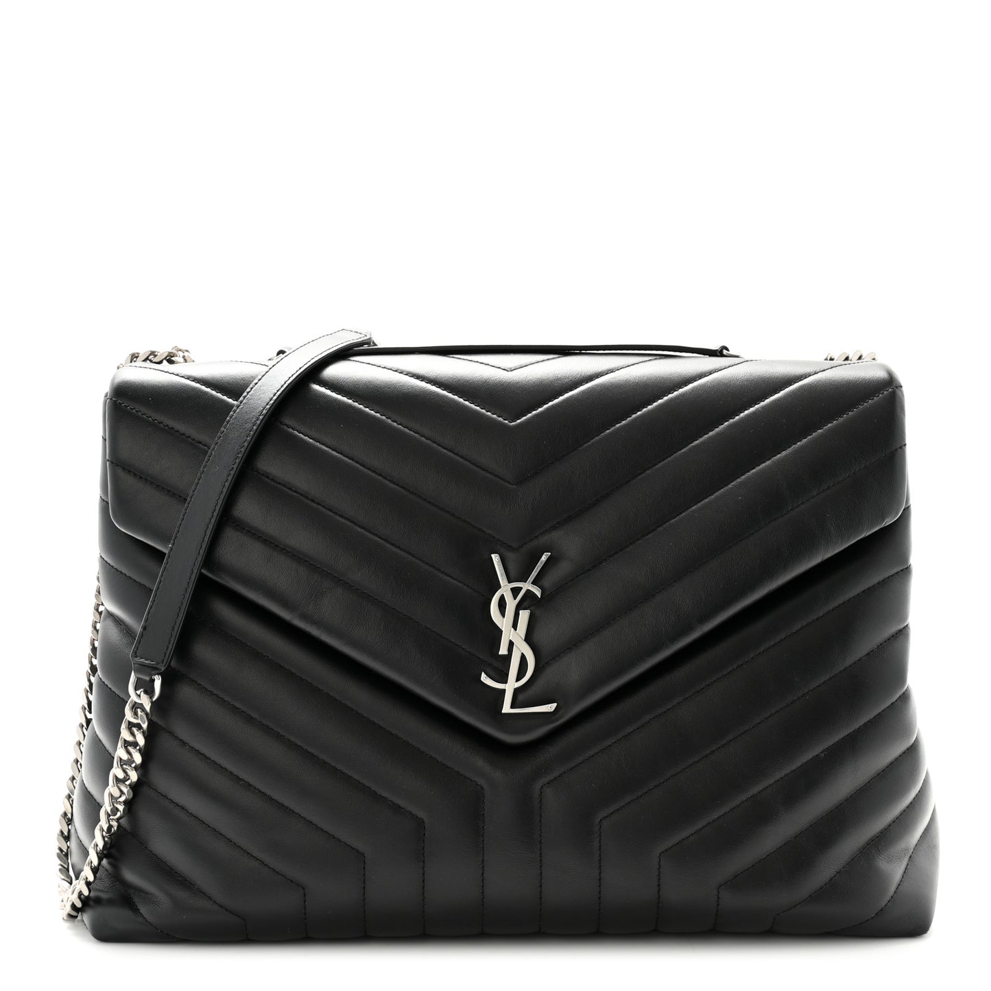 Calfskin Y Quilted Monogram Large Loulou Chain Satchel Black