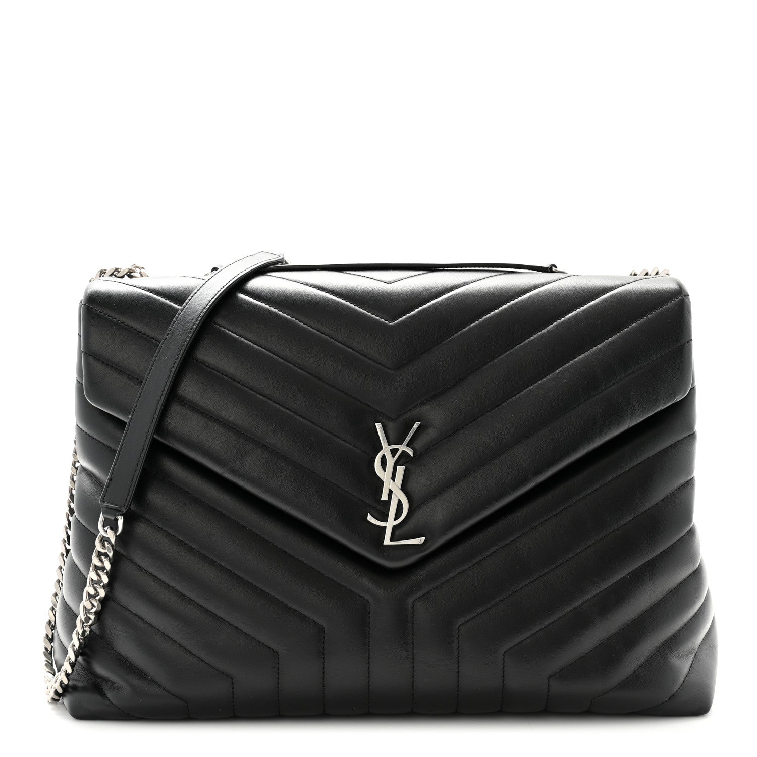 Saint Laurent Calfskin Y Quilted Monogram Large Loulou Chain Satchel Black 1 of 10