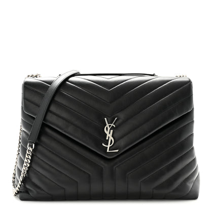 Saint Laurent Calfskin Y Quilted Monogram Large Loulou Chain Satchel Black 1 of 10