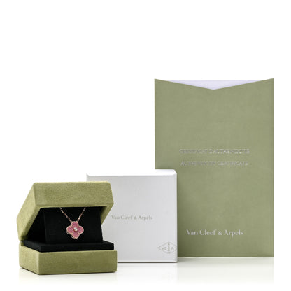 Van Cleef & Arpels 18K Rose Gold Diamond Rhodonite Vintage Alhambra Pendant Necklace 6 of 6