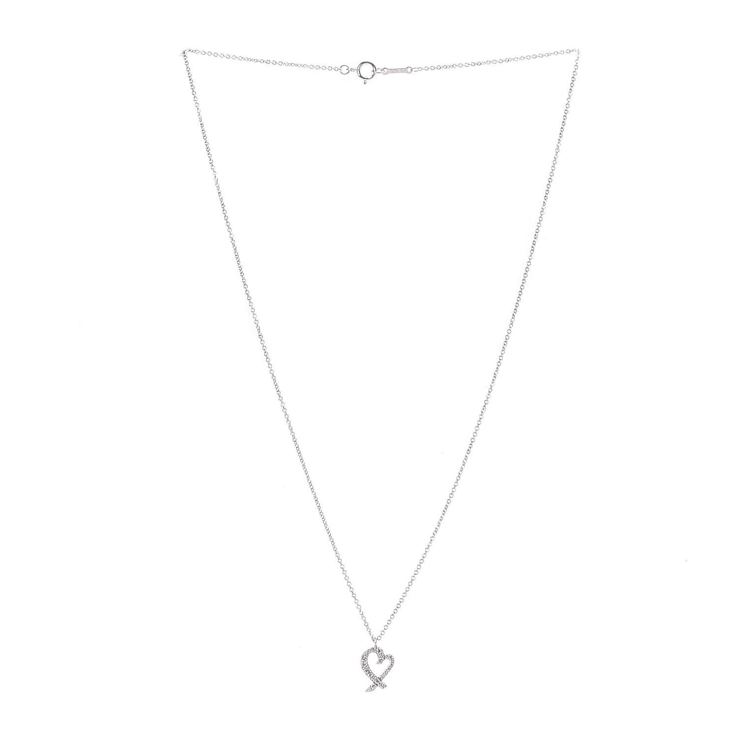 18K White Gold Diamond Mini Paloma Picasso Loving Heart Pendant Necklace