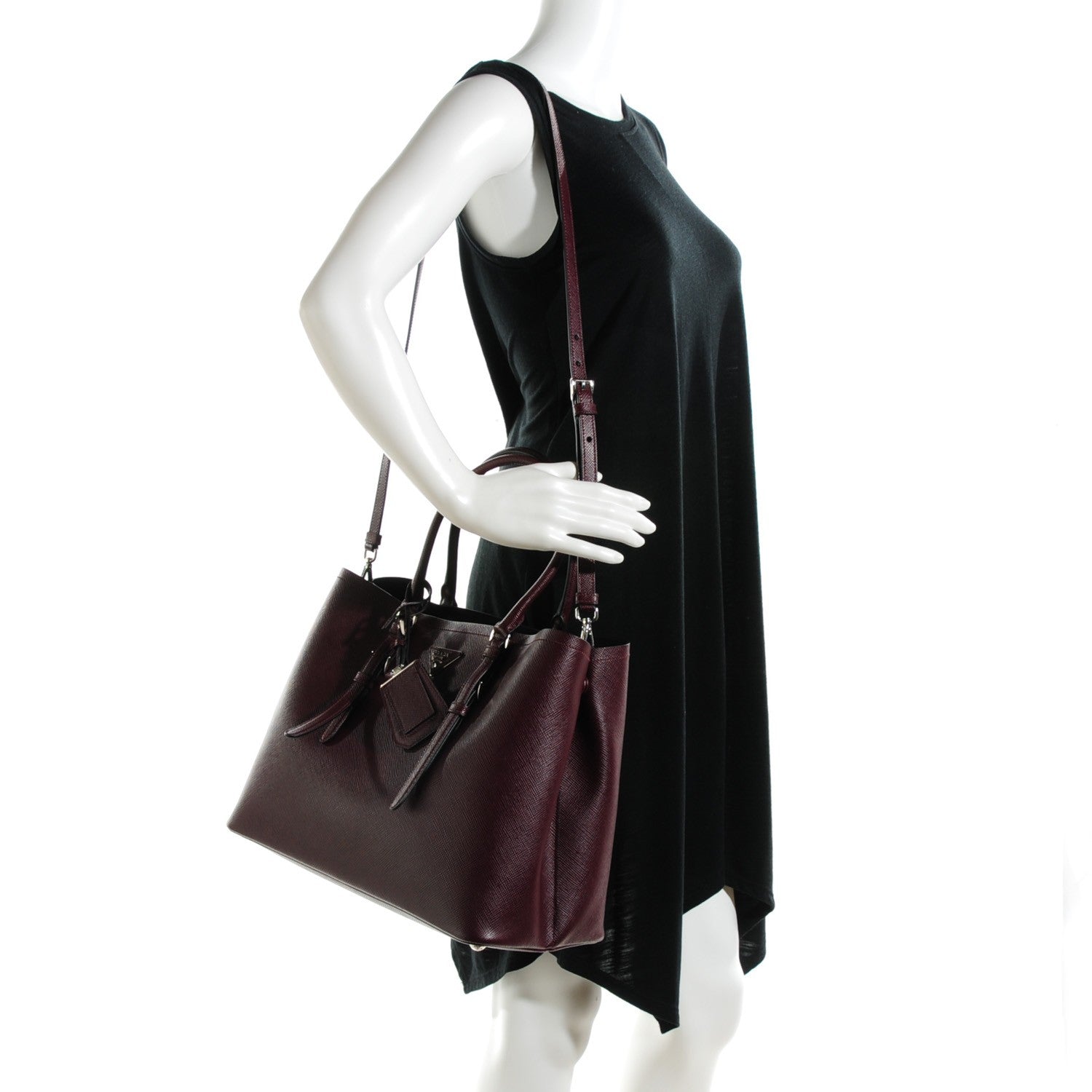 Prada Saffiano Cuir Medium Double Handle Tote Granato 2 of 8