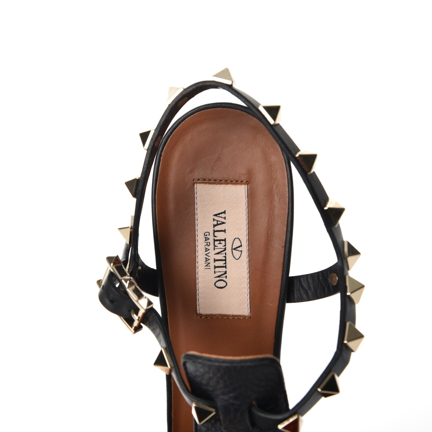 Grained Calfskin Rockstud Ankle Strap 5/105mm Sandals 37.5 Black