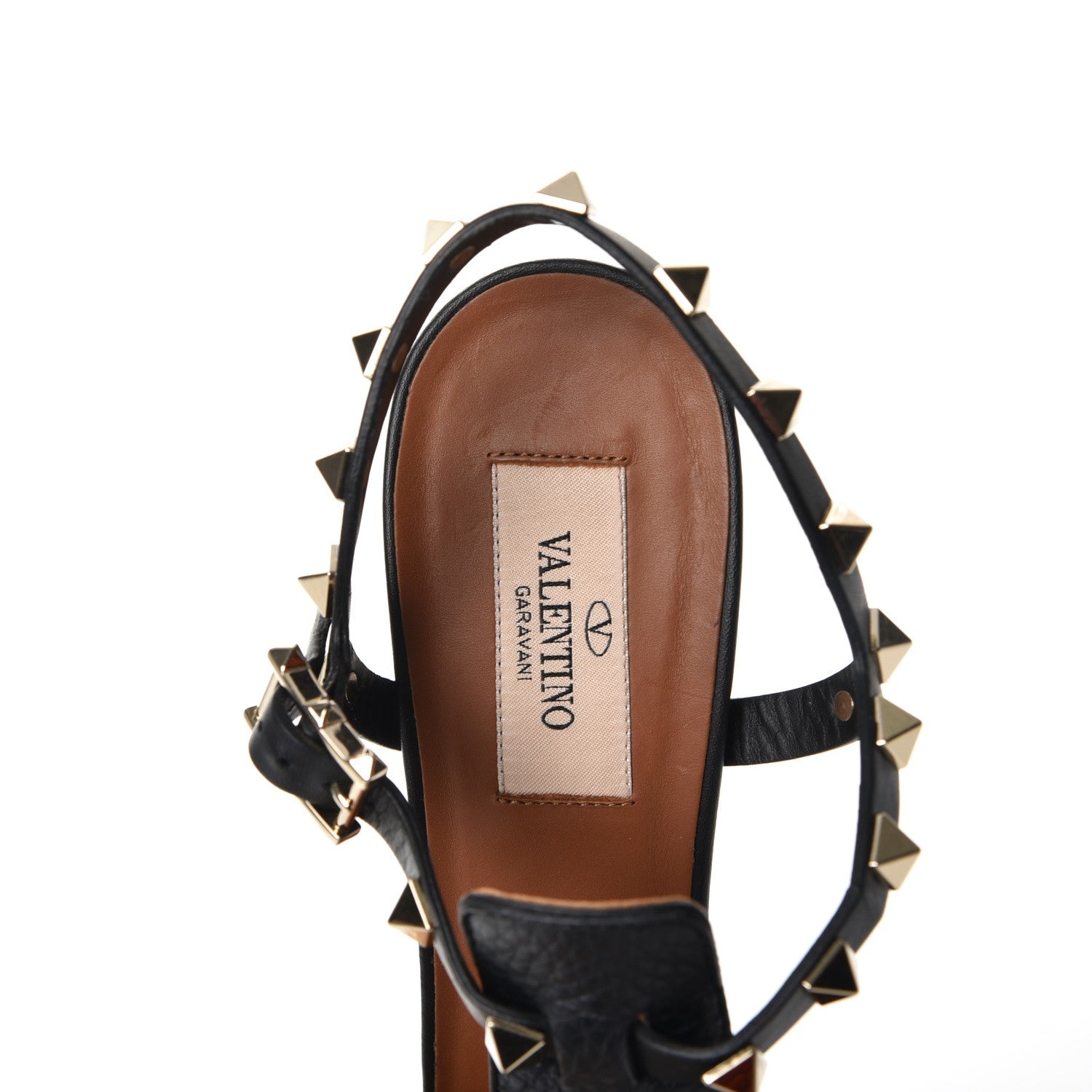 Valentino Garavani Grained Calfskin Rockstud Ankle Strap 5/105mm Sandals 37.5 Black 9 of 11