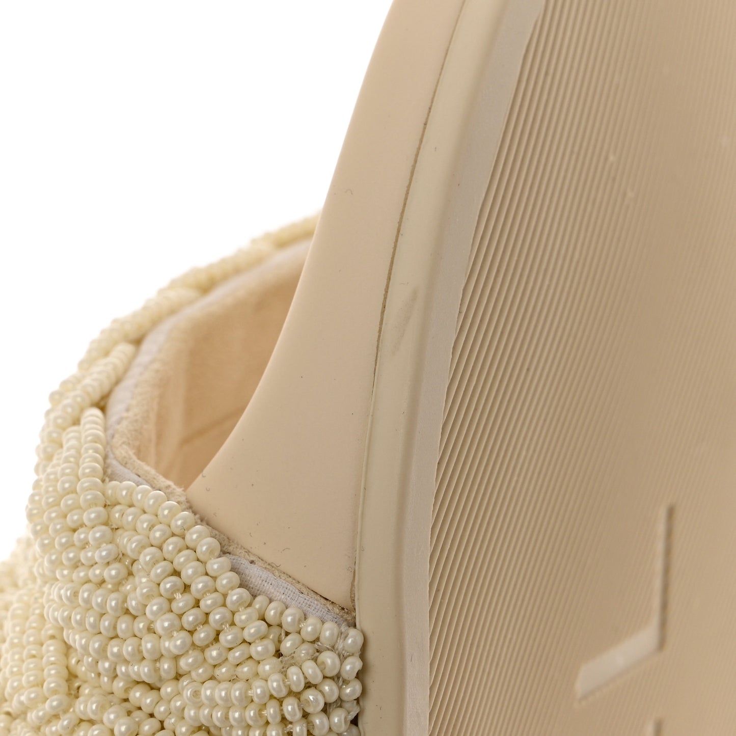 Lambskin Pearl Beaded Woven Slides 39 Beige