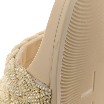 Chanel Lambskin Pearl Beaded Woven Slides 39 Beige 9 of 9