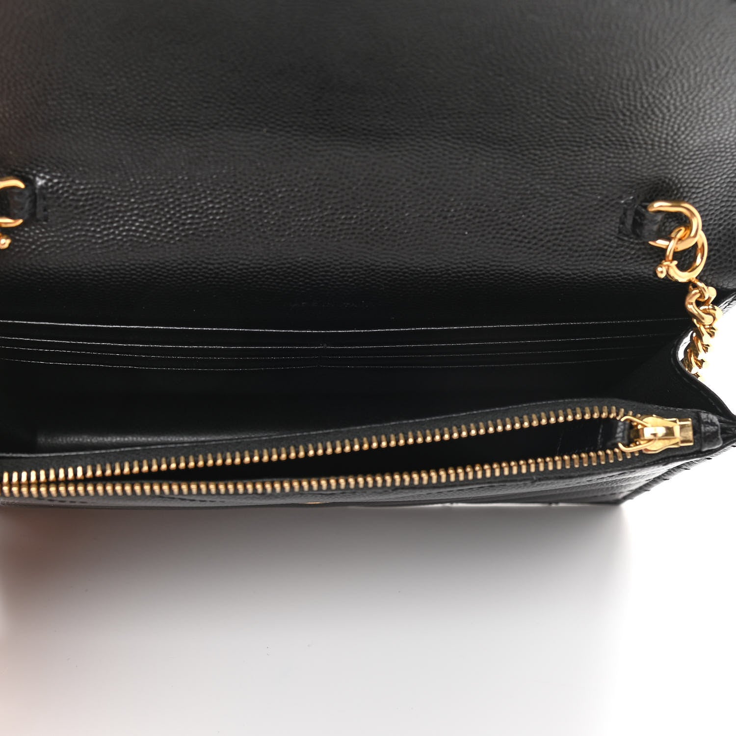 Saint Laurent Grain De Poudre Matelasse Chevron Monogram Envelope Chain Wallet Black 5 of 12