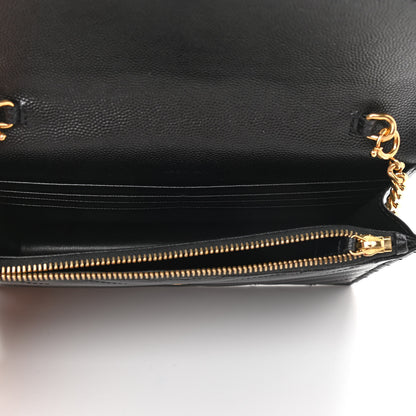 Saint Laurent Grain De Poudre Matelasse Chevron Monogram Envelope Chain Wallet Black 5 of 12
