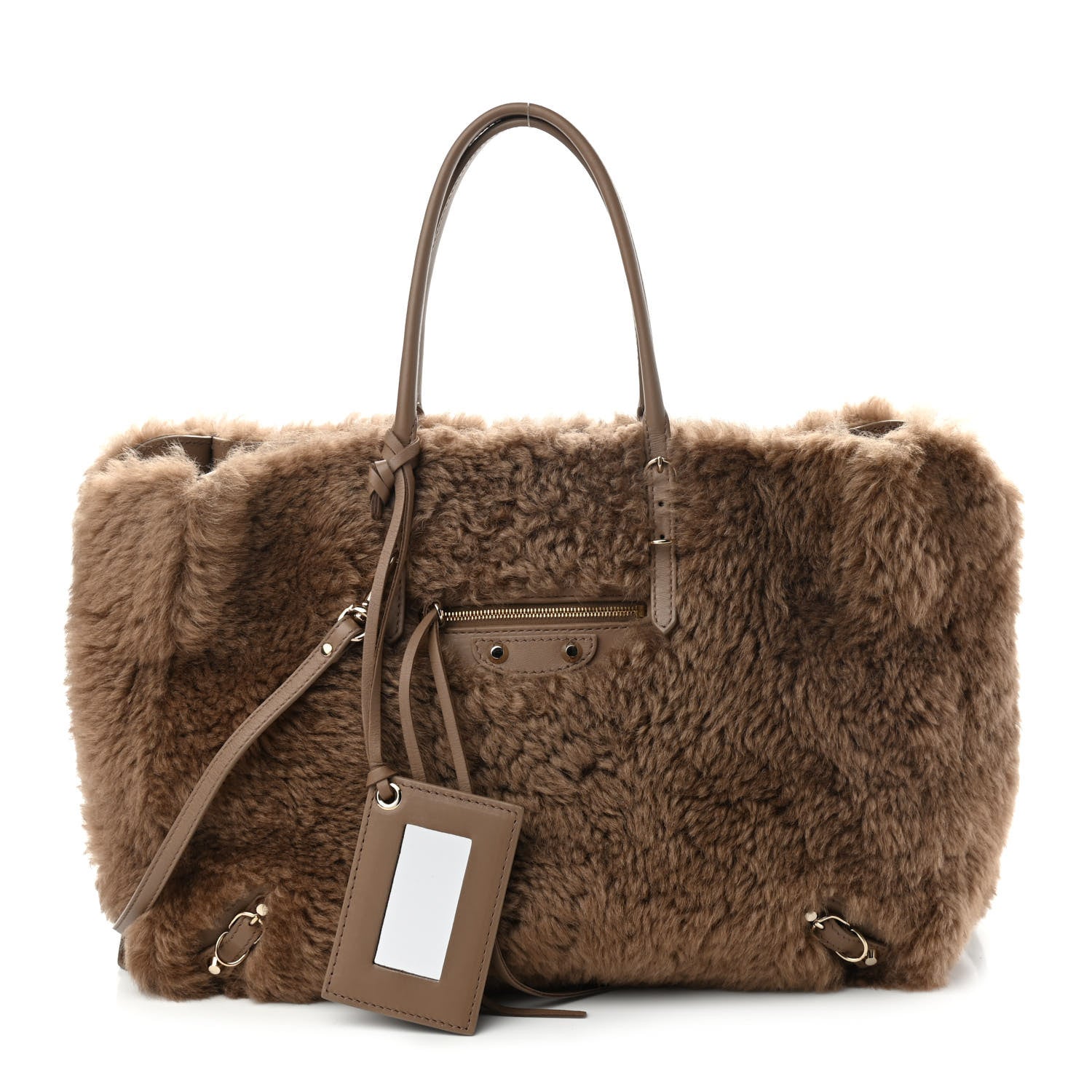 Balenciaga Shearling Papier B4 Zip Around Tote Marron 1 of 12