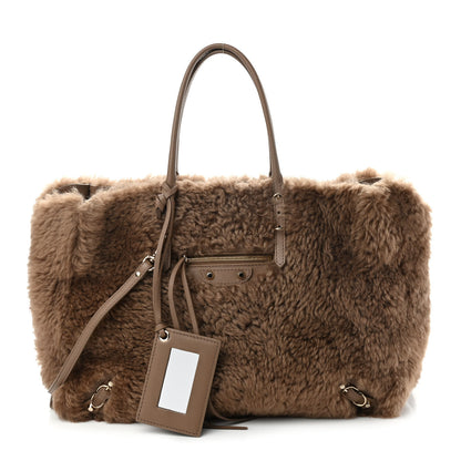 Balenciaga Shearling Papier B4 Zip Around Tote Marron 1 of 12