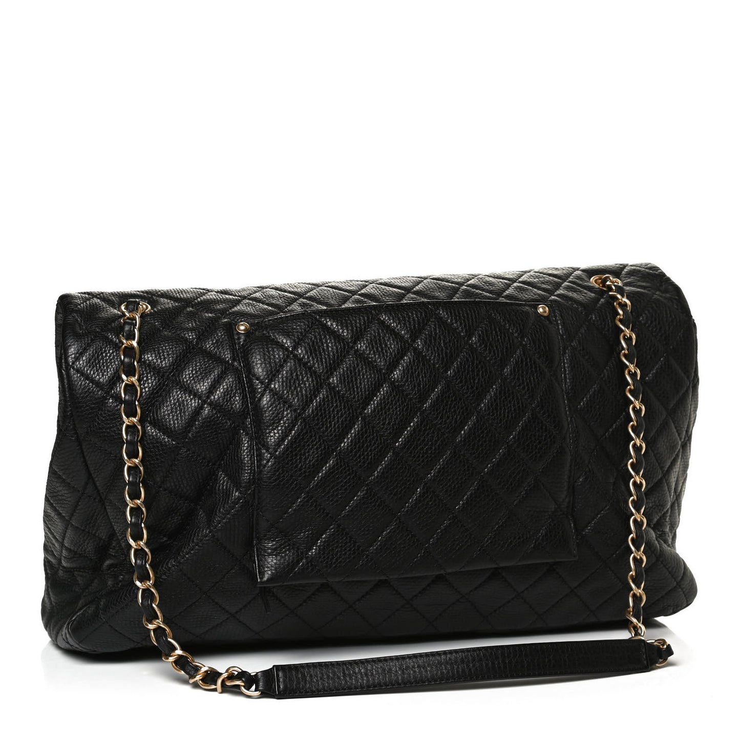 Calfskin Quilted XXL Travel Flap Bag Black