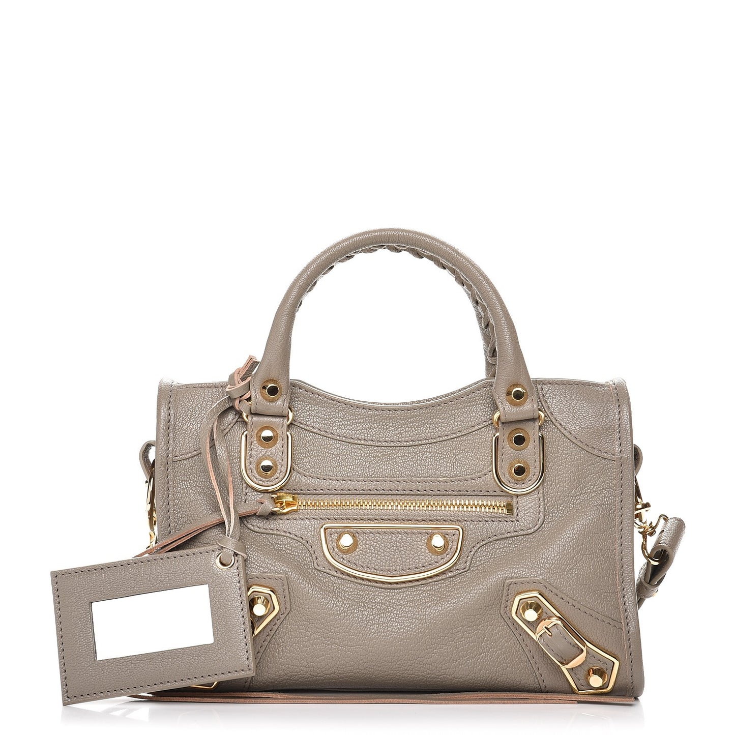 Chevre Gold Metallic Edge Hardware Mini City Gris Taupe