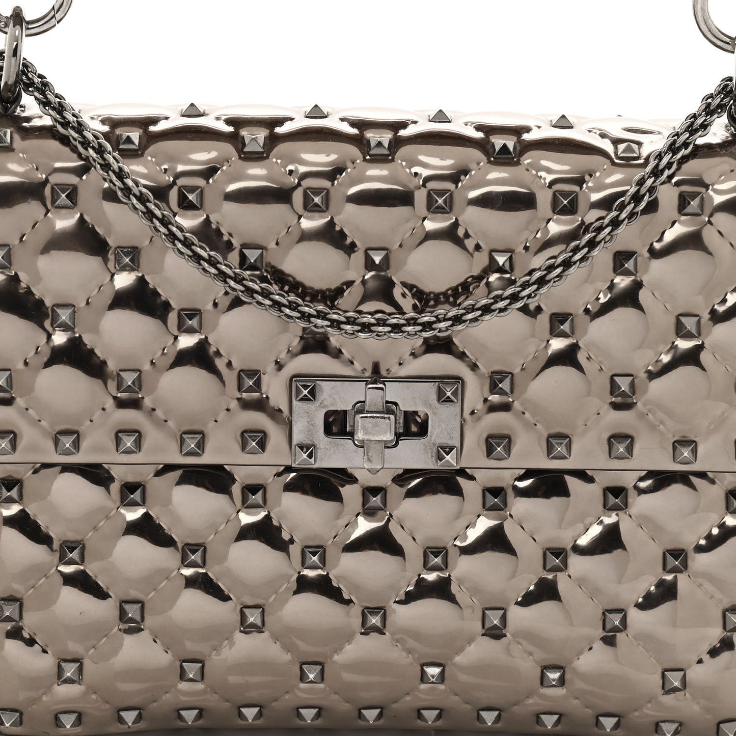 Metallic Patent Medium Rockstud Spike Shoulder Bag Rutenio