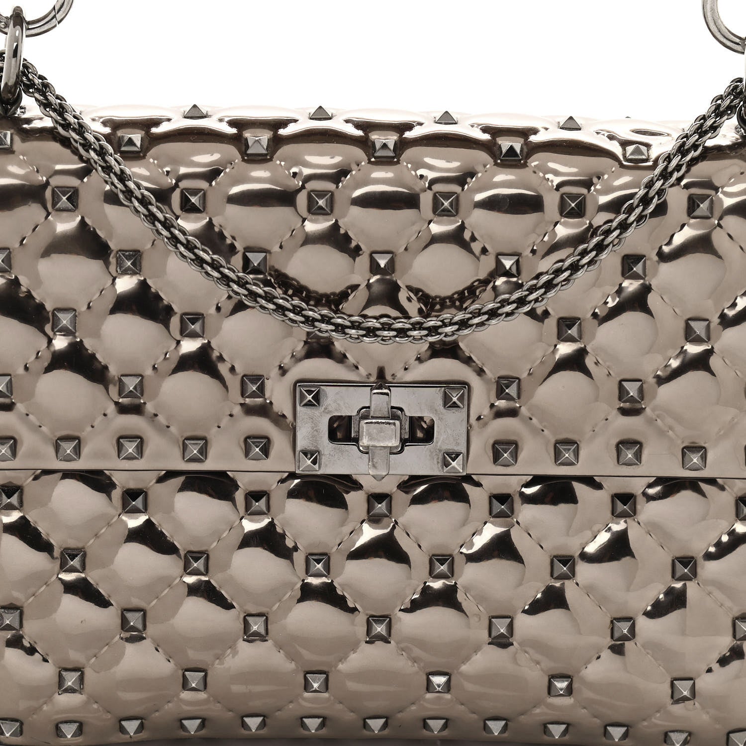 Valentino Garavani Metallic Patent Medium Rockstud Spike Shoulder Bag Rutenio 6 of 10