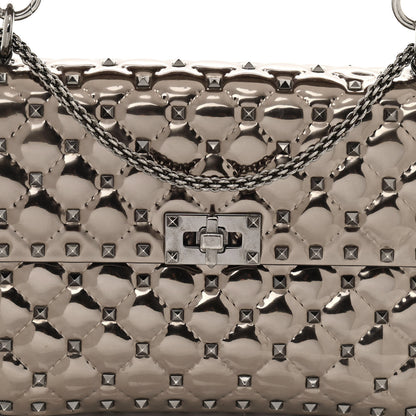 Valentino Garavani Metallic Patent Medium Rockstud Spike Shoulder Bag Rutenio 6 of 10