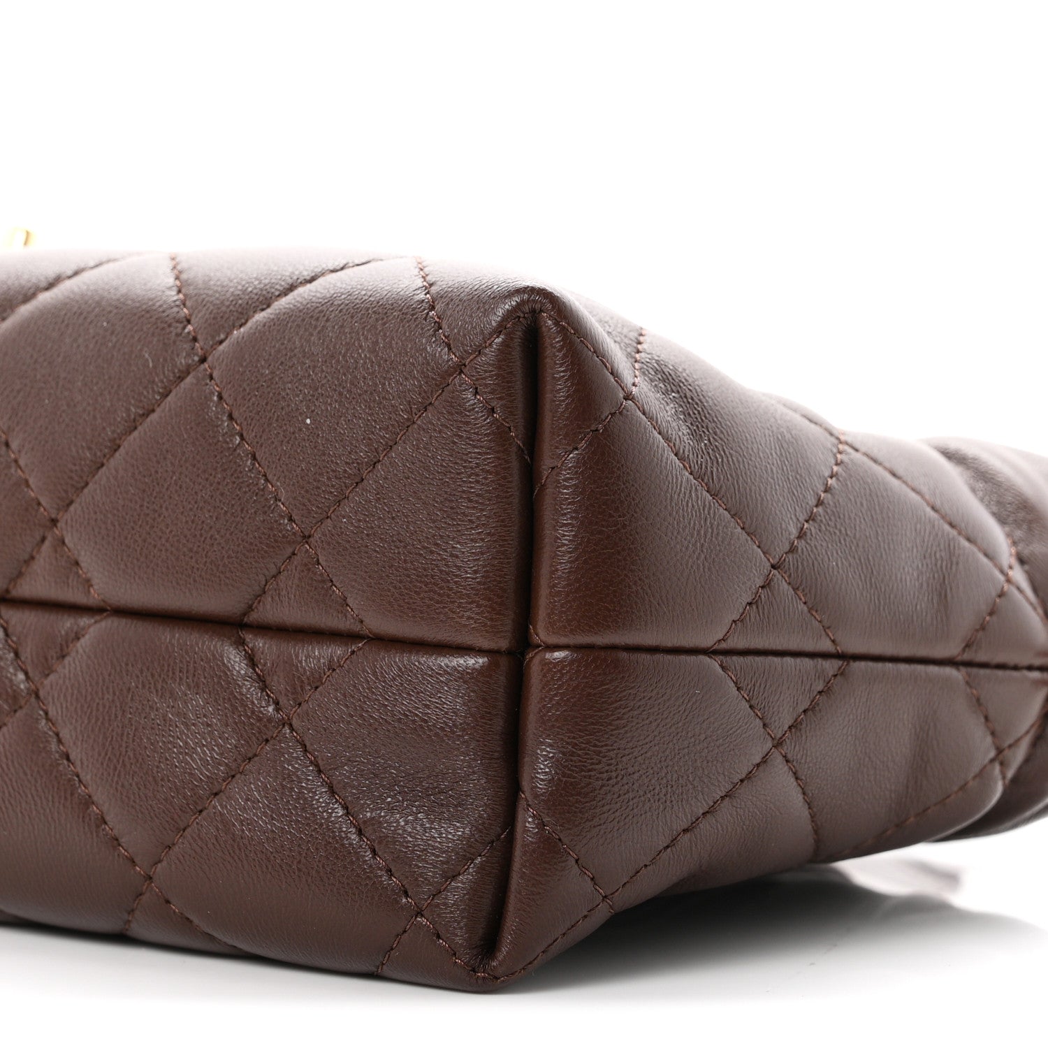 Chanel Lambskin Quilted CC Drawstring Flap Clutch With Strap Brown 10 of 11