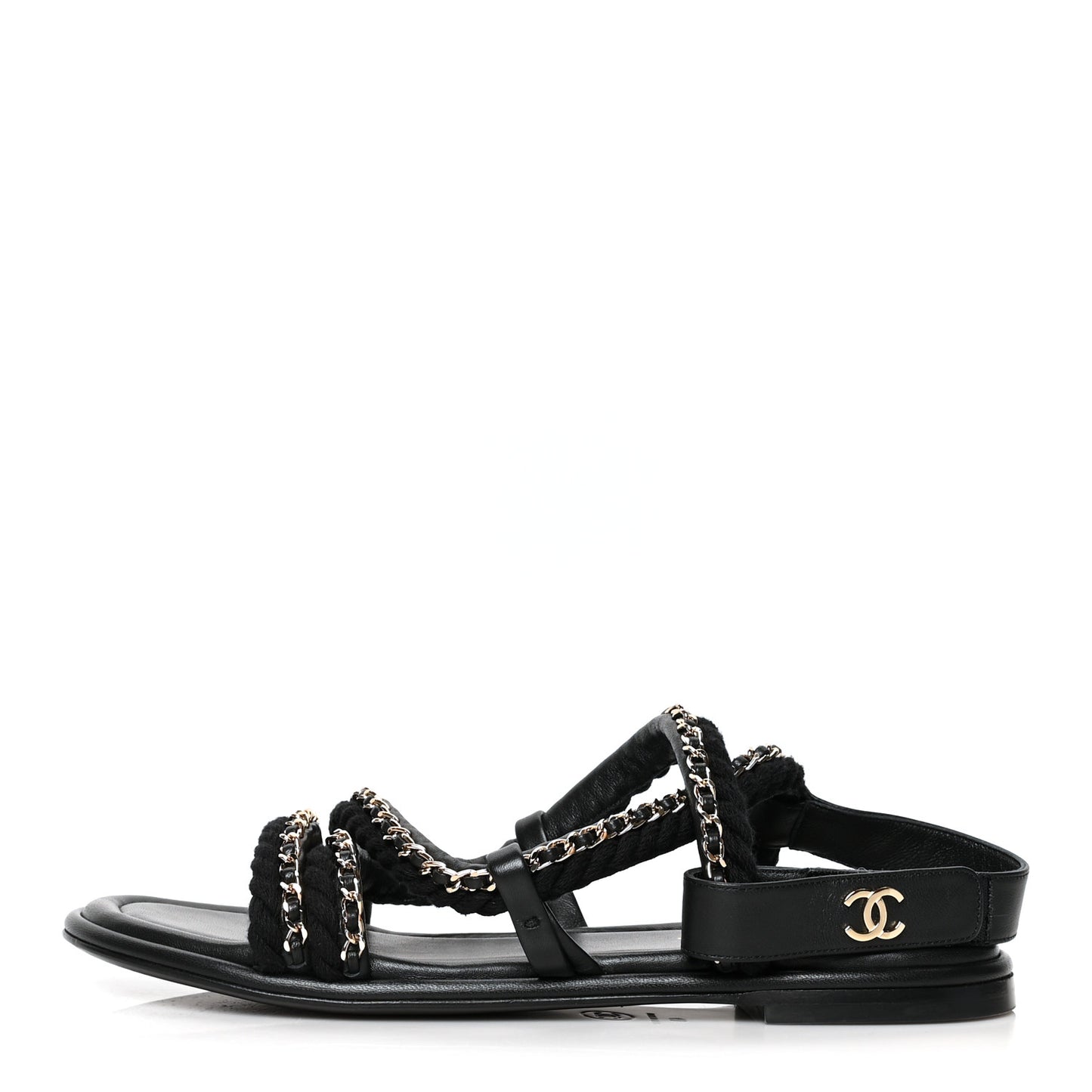 Lambskin Cord Chain Flat Sandals 40 Black