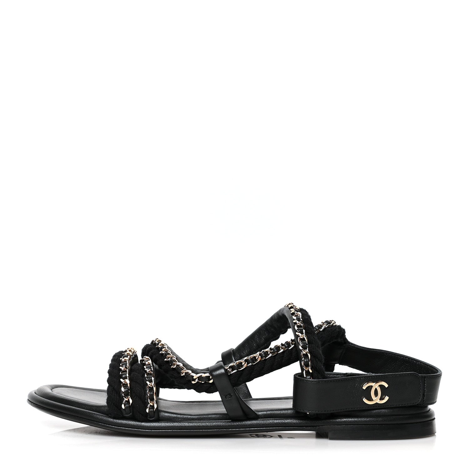 Chanel Lambskin Cord Chain Flat Sandals 40 Black 1 of 8