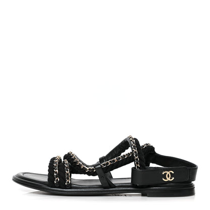 Chanel Lambskin Cord Chain Flat Sandals 40 Black 1 of 8