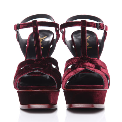 Saint Laurent Velvet Tribute 105 Platform Sandals 38.5 Burgundy 2 of 10