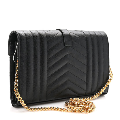 Saint Laurent Grain De Poudre Mixed Matelasse Triquilt Monogram Chain Wallet Black 3 of 11