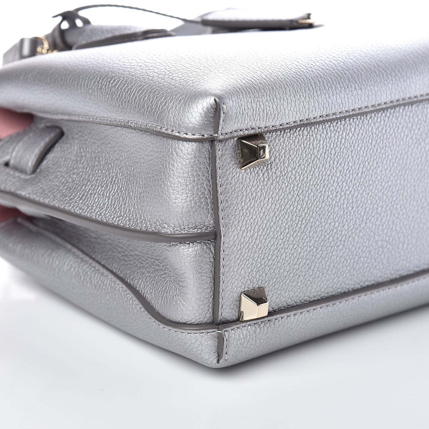 Metallic Grained Calfskin Mini Milla Tote Spike Silver