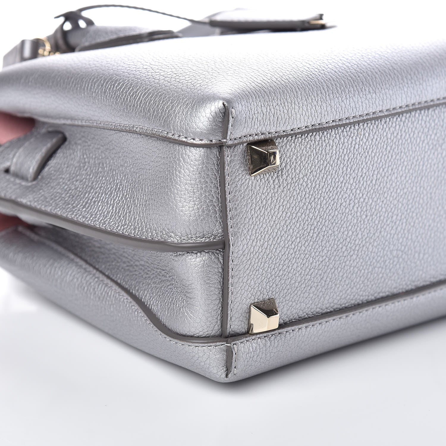 MCM Metallic Grained Calfskin Mini Milla Tote Spike Silver 8 of 9