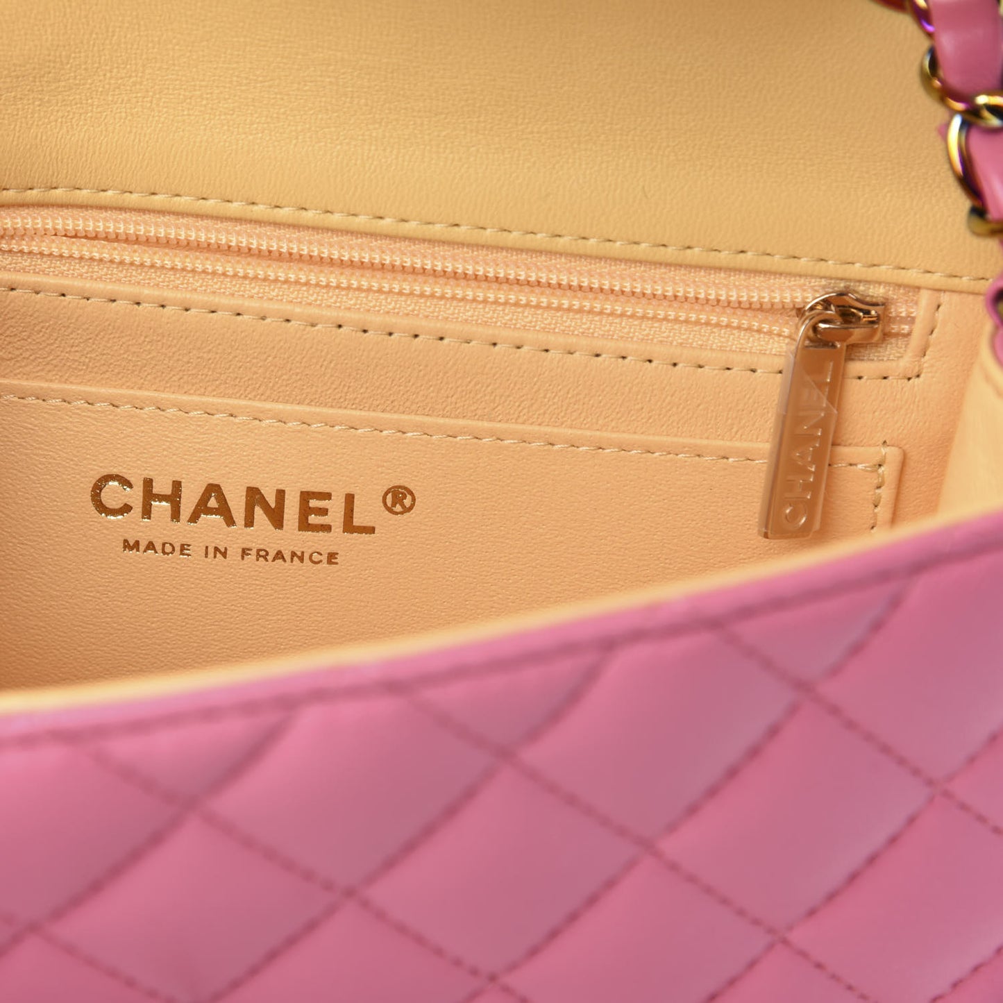 Lambskin Quilted Mini Rectangular Flap Pink Yellow