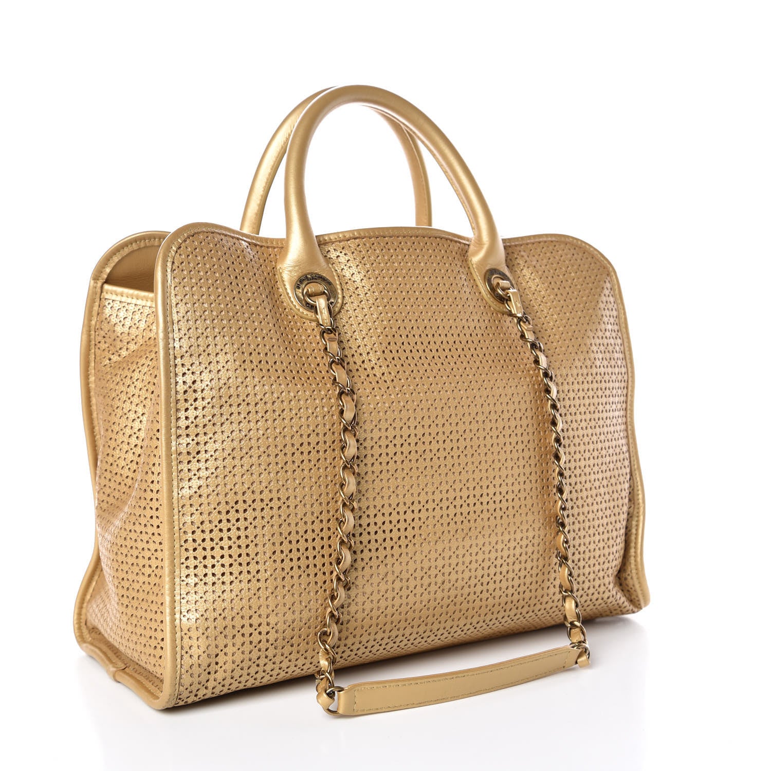 Chanel Metallic Calfskin Perforated Up In The Air Tote Gold 3 of 13