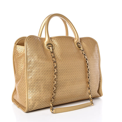 Chanel Metallic Calfskin Perforated Up In The Air Tote Gold 3 of 13