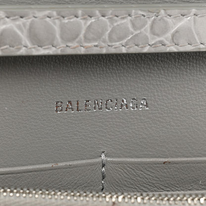Balenciaga Shiny Calfskin Crocodile Embossed Hourglass Chain Bag Steel Grey 7 of 15